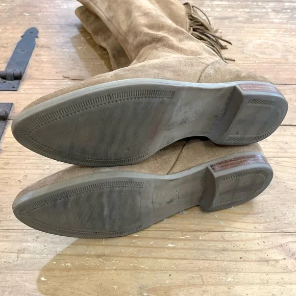 Aldo Cyndy Suede Fringe Detail Tall Boots 9 Pull On Bohemian Western Casual - Picture 6 of 14